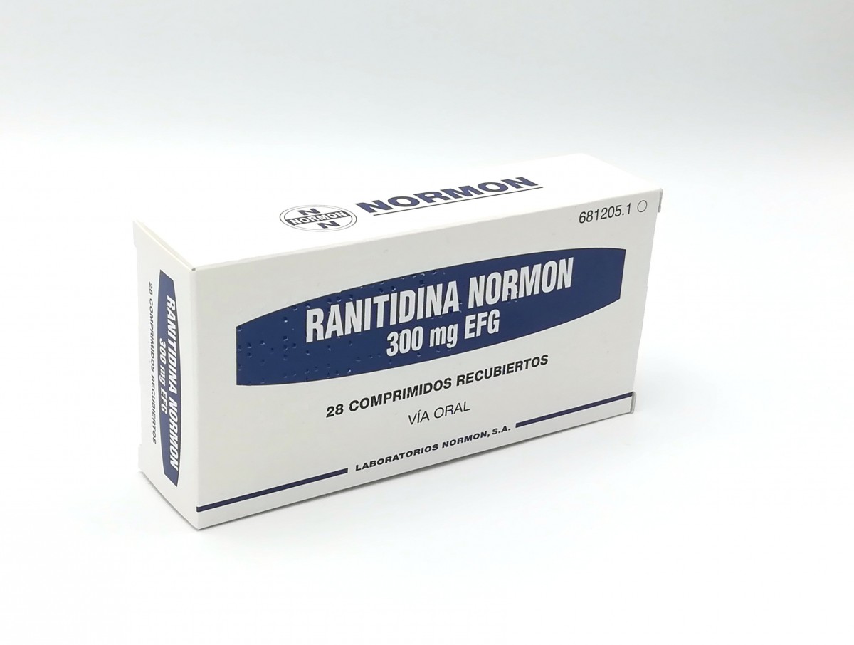 RANITIDINA NORMON 300 mg COMPRIMIDOS RECUBIERTOS EFG, 28 comprimidos fotografía del envase.