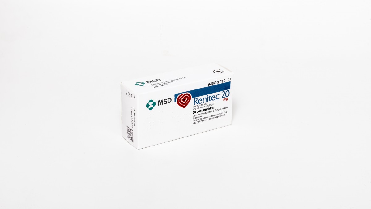 RENITEC 20 mg COMPRIMIDOS , 500 comprimidos fotografía del envase.