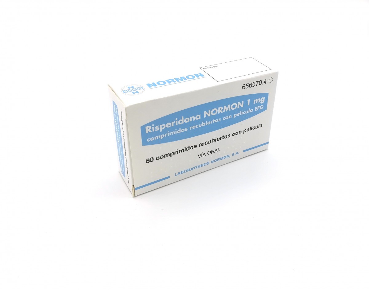 RISPERIDONA NORMON 1 mg COMPRIMIDOS RECUBIERTOS CON PELICULA EFG, 500 comprimidos fotografía del envase.
