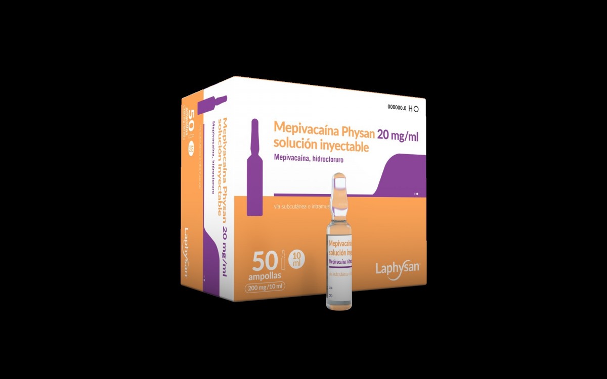 MEPIVACAINA PHYSAN 20 mg/ml SOLUCION INYECTABLE , 100 ampollas de 2 ml fotografía del envase.
