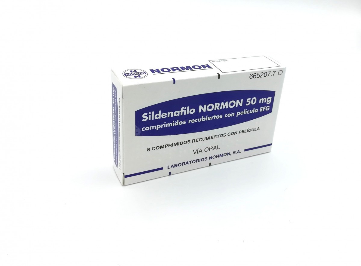 SILDENAFILO NORMON 50 mg COMPRIMIDOS RECUBIERTOS CON PELICULA EFG, 2 comprimidos fotografía del envase.