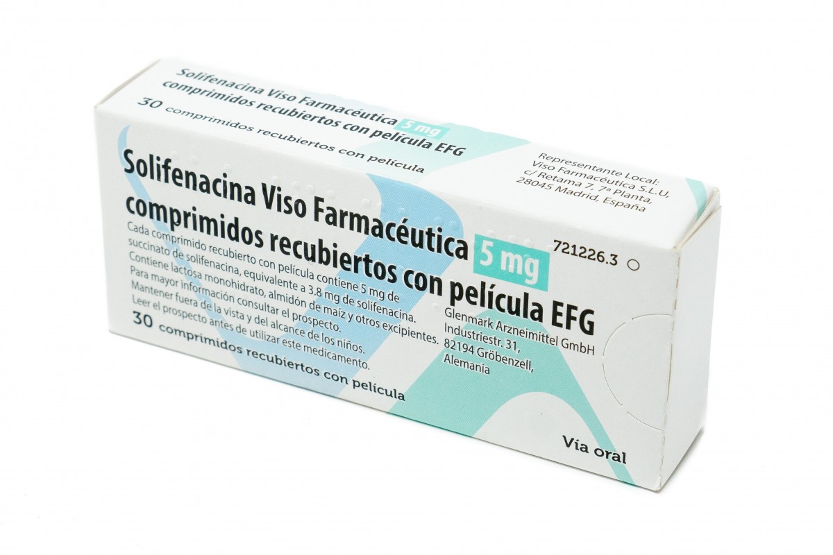 SOLIFENACINA VISO FARMACEUTICA 5 MG COMPRIMIDOS RECUBIERTOS CON PELICULA EFG, 30 comprimidos fotografía del envase.