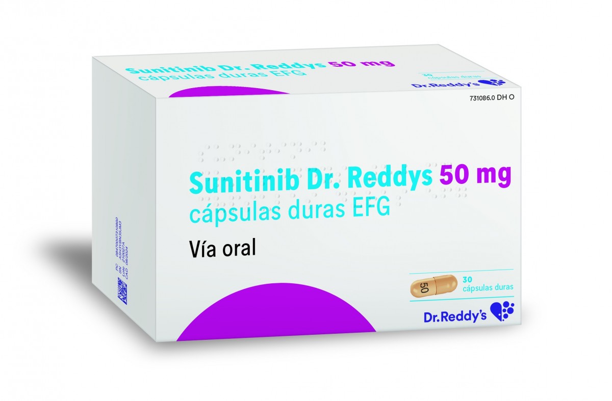 SUNITINIB DR. REDDYS 50 MG CAPSULAS DURAS EFG, 30 cápsulas fotografía del envase.