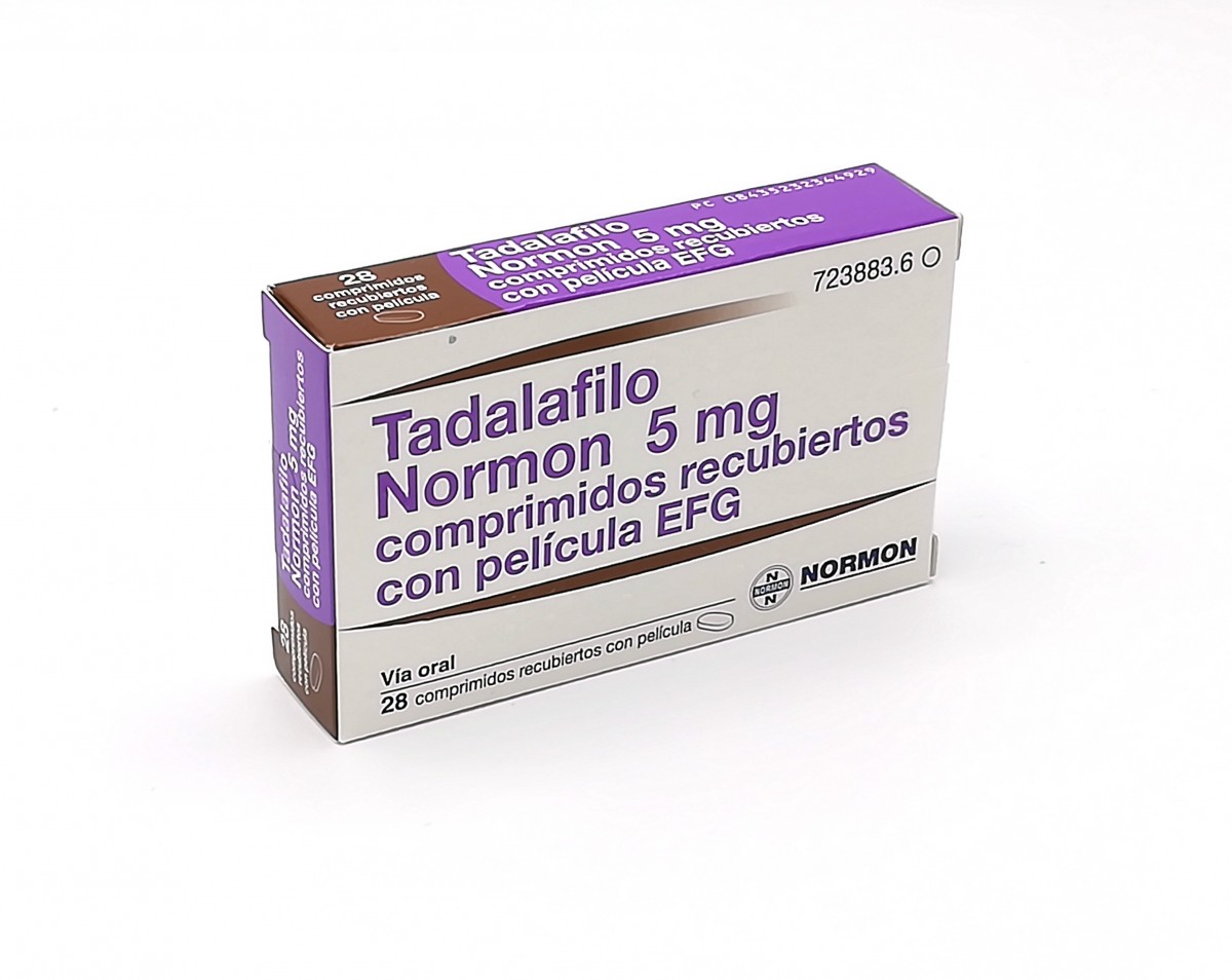 TADALAFILO NORMON 5 MG COMPRIMIDOS RECUBIERTOS CON PELICULA EFG, 28 comprimidos (Blister Al/PVC) fotografía del envase.