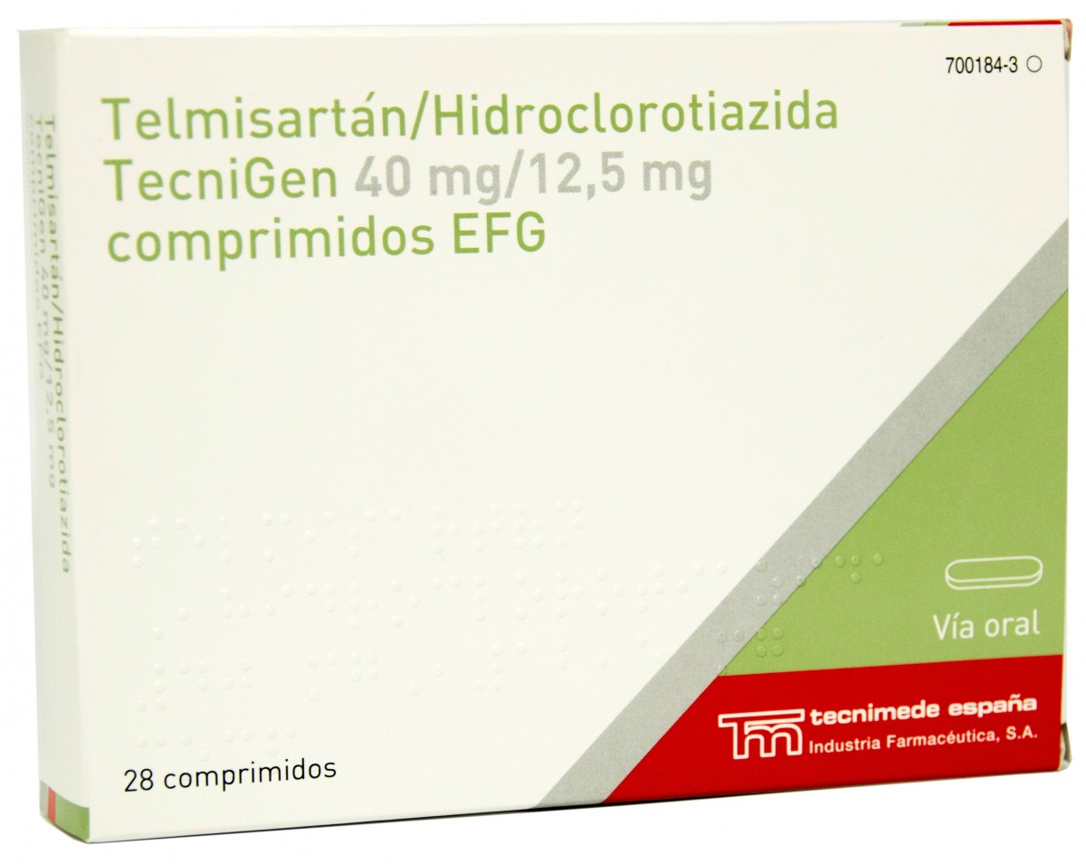 TELMISARTAN/HIDROCLOROTIAZIDA TECNIGEN 40MG/12,5 MG COMPRIMIDOS EFG , 28 comprimidos fotografía del envase.