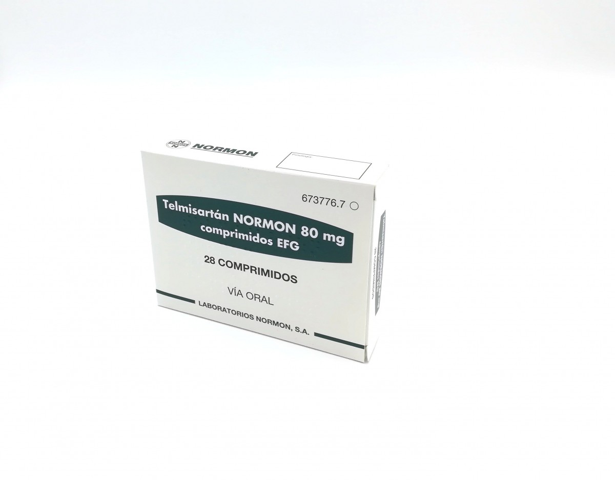 TELMISARTAN NORMON 80 mg COMPRIMIDOS EFG, 28 comprimidos fotografía del envase.