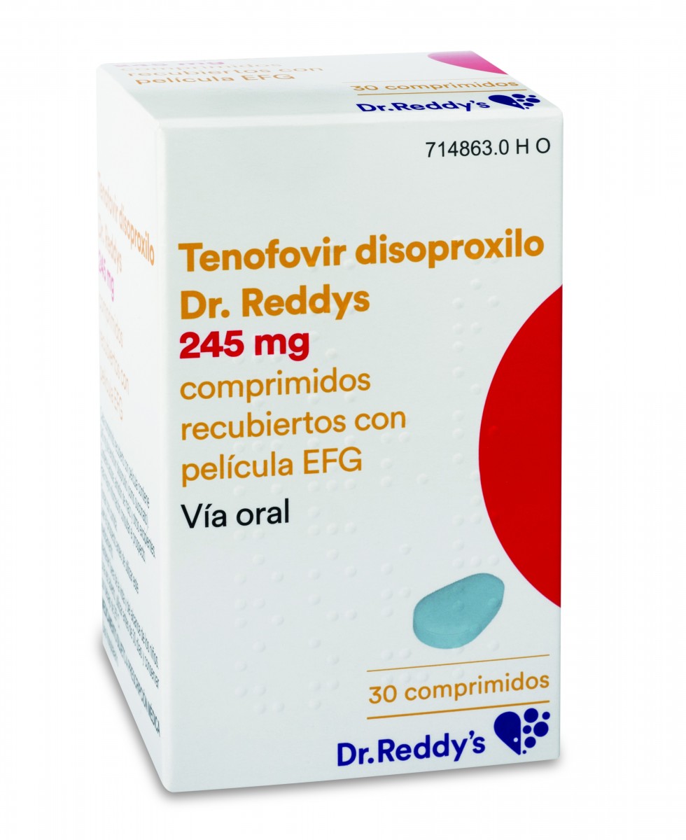 TENOFOVIR DISOPROXILO DR. REDDYS 245 MG COMPRIMIDOS RECUBIERTOS CON PELICULA EFG, 30 comprimidos fotografía del envase.