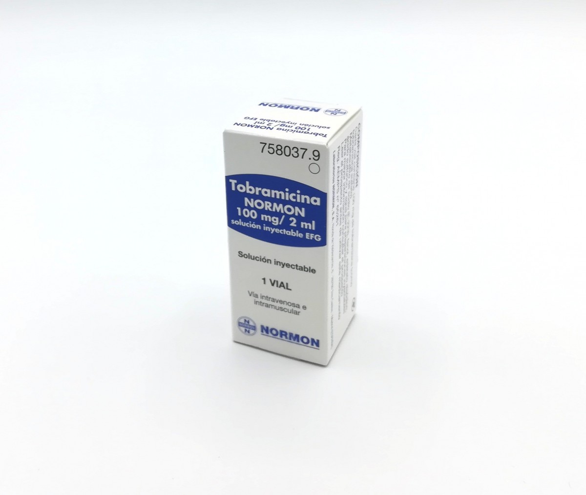 TOBRAMICINA NORMON 100 mg/2 ml SOLUCION INYECTABLE EFG , 1 vial de 2 ml fotografía del envase.