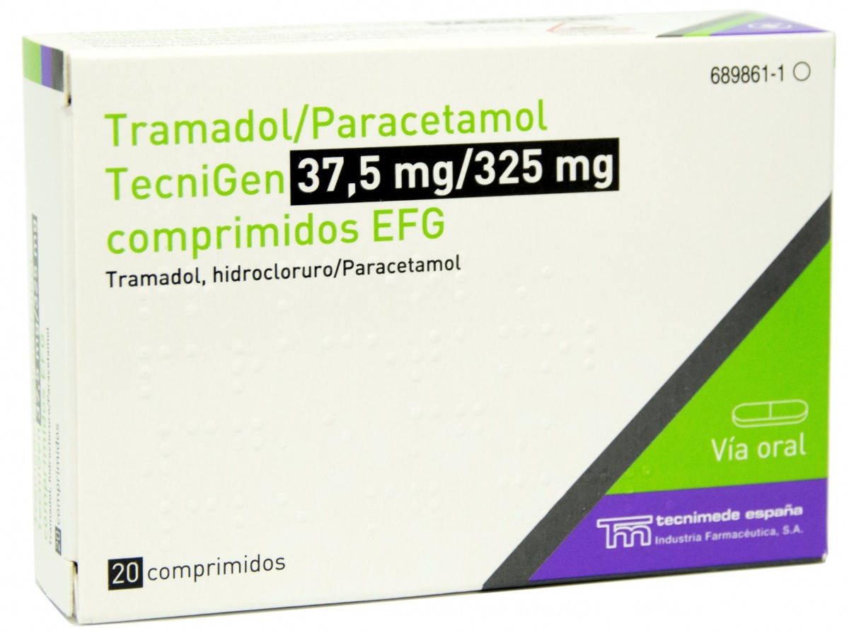 TRAMADOL/PARACETAMOL TECNIGEN 37,5 MG/325 MG COMPRIMIDOS EFG 60 comprimidos fotografía del envase.