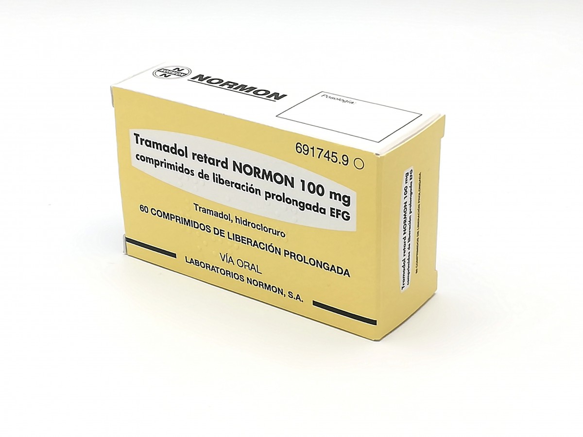 TRAMADOL RETARD NORMON 100 mg COMPRIMIDOS DE LIBERACION PROLONGADA EFG, 20 comprimidos fotografía del envase.