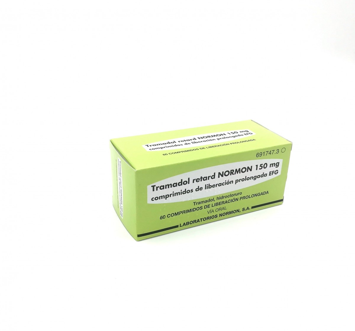 TRAMADOL RETARD NORMON 150 mg COMPRIMIDOS DE LIBERACION PROLONGADA EFG, 60 comprimidos fotografía del envase.