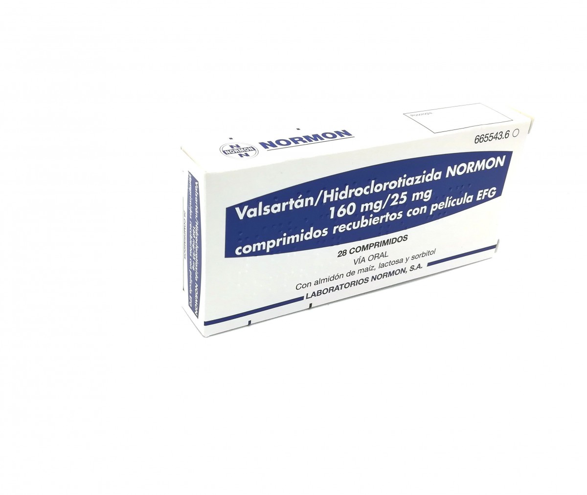 VALSARTAN/HIDROCLOROTIAZIDA NORMON 160 mg/25 mg COMPRIMIDOS RECUBIERTOS CON PELICULA EFG, 28 comprimidos fotografía del envase.