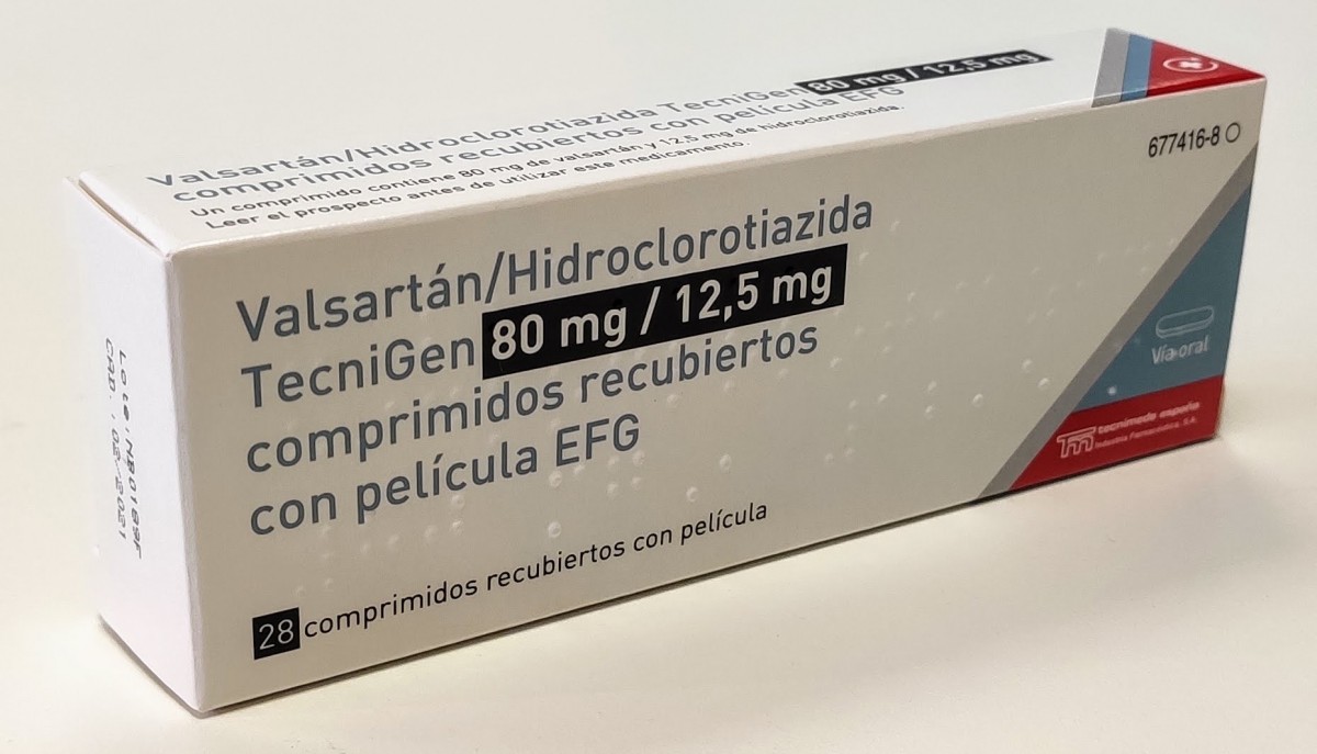 VALSARTAN/HIDROCLOROTIAZIDA TECNIGEN 80 mg/12,5 mg COMPRIMIDOS RECUBIERTOS CON PELICULA EFG, 28 comprimidos fotografía del envase.