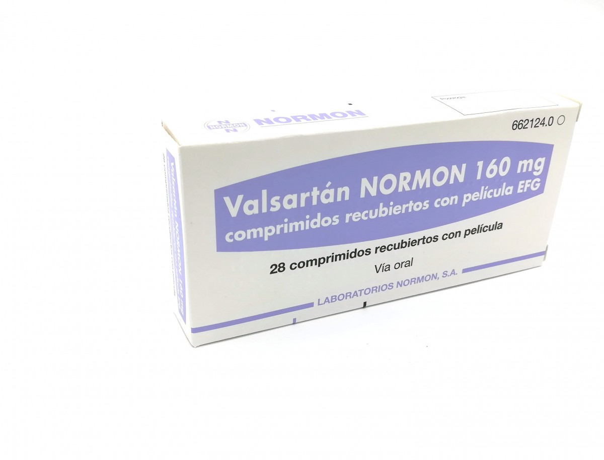 VALSARTAN NORMON 160 mg COMPRIMIDOS RECUBIERTOS CON PELICULA EFG , 28 comprimidos fotografía del envase.