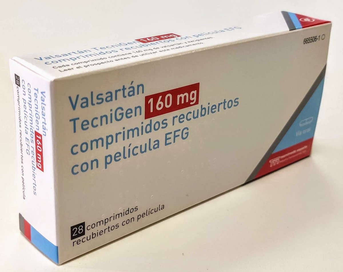 VALSARTAN TECNIGEN 160 mg COMPRIMIDOS RECUBIERTOS CON PELICULA EFG , 28 comprimidos fotografía del envase.