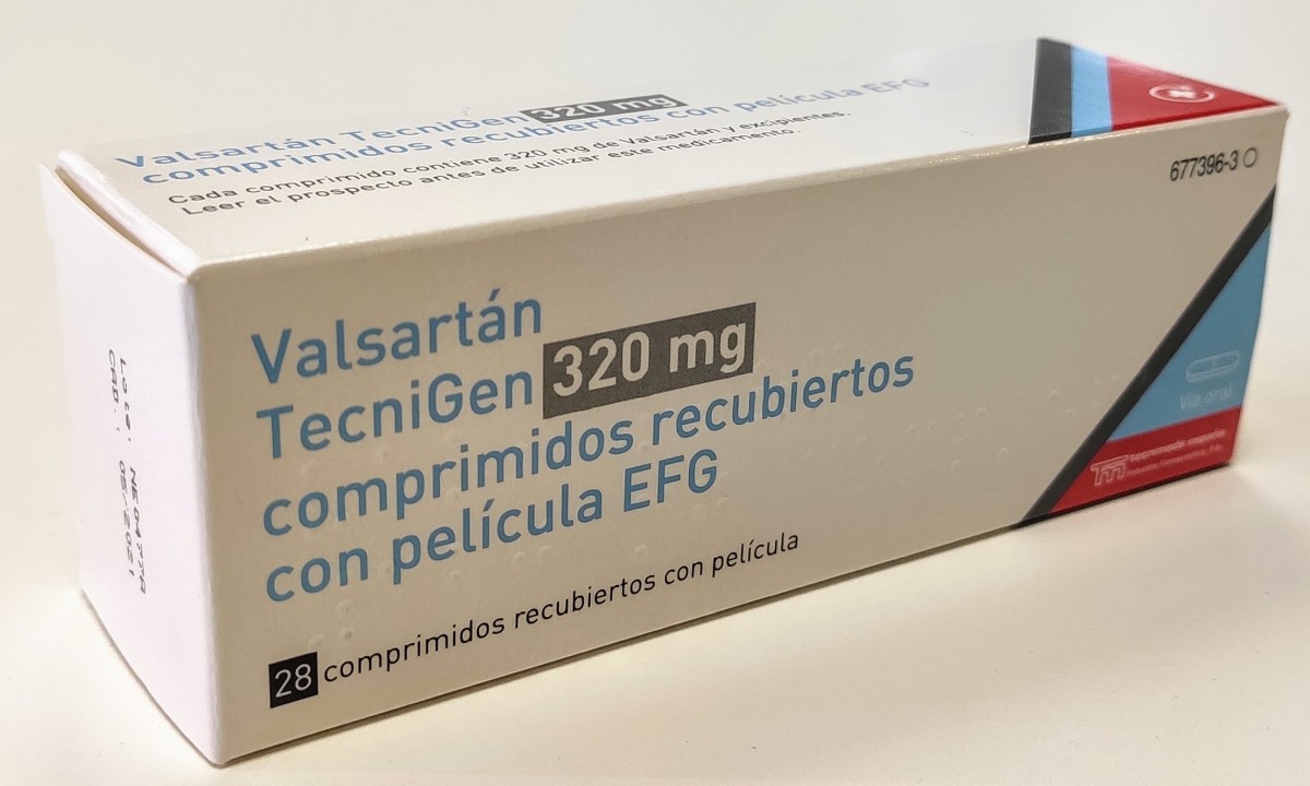 VALSARTAN TECNIGEN 320 mg COMPRIMIDOS RECUBIERTOS CON PELICULA EFG, 28 comprimidos fotografía del envase.