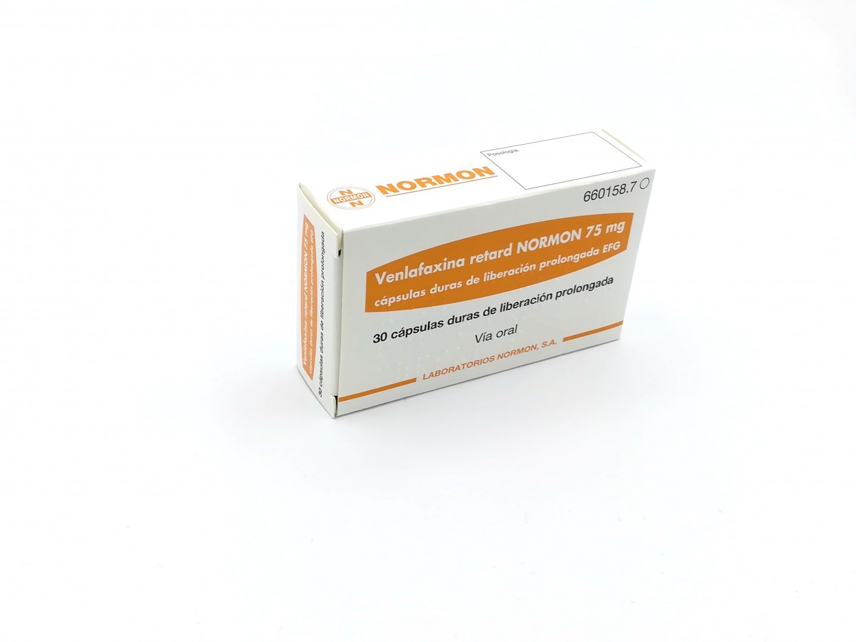 VENLAFAXINA RETARD NORMON  75 mg CAPSULAS DURAS DE LIBERACION PROLONGADA EFG , 30 cápsulas fotografía del envase.