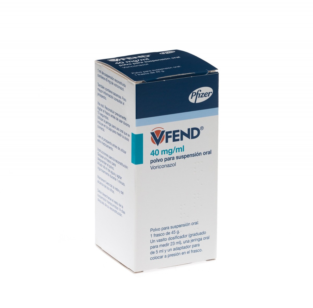 VFEND 40 mg/ml POLVO PARA SUSPENSION ORAL, 1 frasco de 75 ml fotografía del envase.