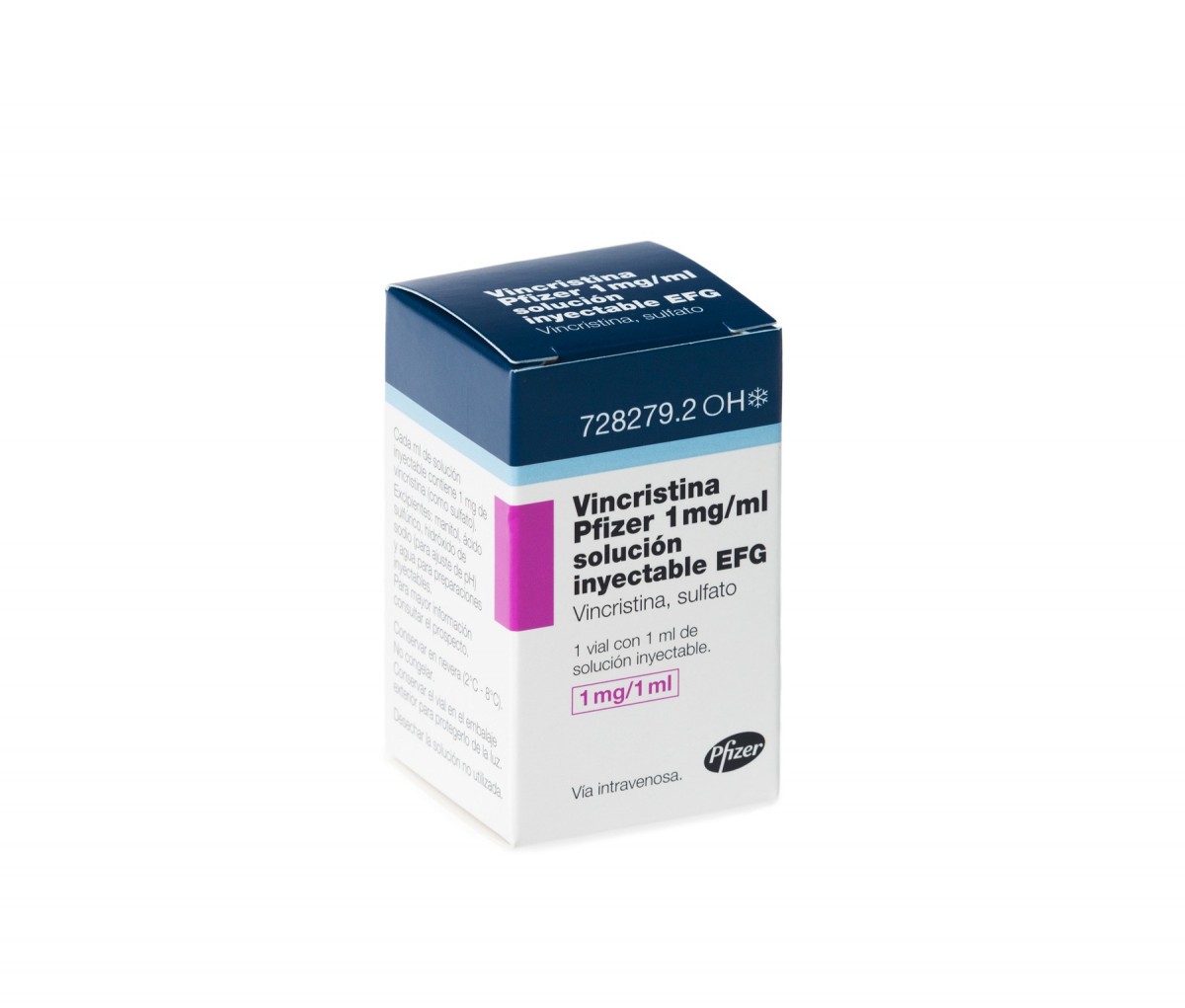 VINCRISTINA PFIZER 1 mg/ml SOLUCION INYECTABLE EFG , 1 vial con 1 ml fotografía del envase.