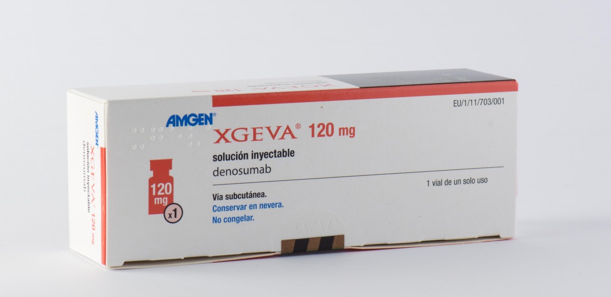 XGEVA 120 mg SOLUCION INYECTABLE , 1 vial de 1,7 ml fotografía del envase.