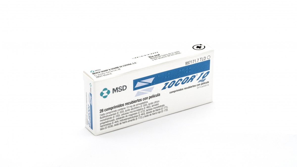 ZOCOR 10 mg COMPRIMIDOS RECUBIERTOS CON PELICULA , 500 comprimidos fotografía del envase.