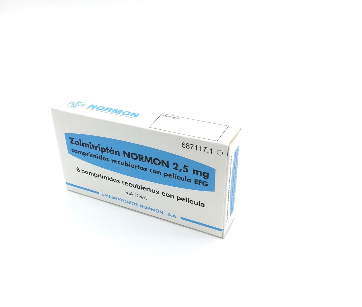 ZOLMITRIPTAN NORMON 2,5 mg COMPRIMIDOS RECUBIERTOS CON PELICULA EFG , 3 comprimidos fotografía del envase.