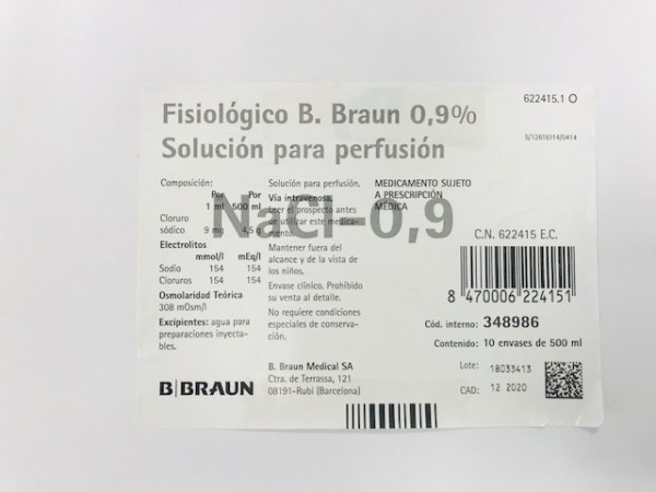 FISIOLOGICO B. BRAUN 0,9% SOLUCION PARA PERFUSION , 1 frasco de 50 ml fotografía del envase.
