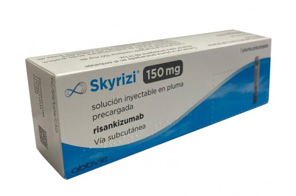 SKYRIZI 150 mg SOLUCION INYECTABLE EN PLUMA PRECARGADA, 1 pluma precargada de 1 ml fotografía del envase.