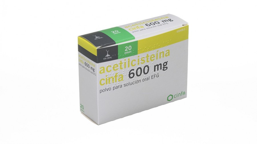 ACETILCISTEINA CINFA 600 mg POLVO PARA SOLUCION ORAL EFG, 20 sobres fotografía del envase.