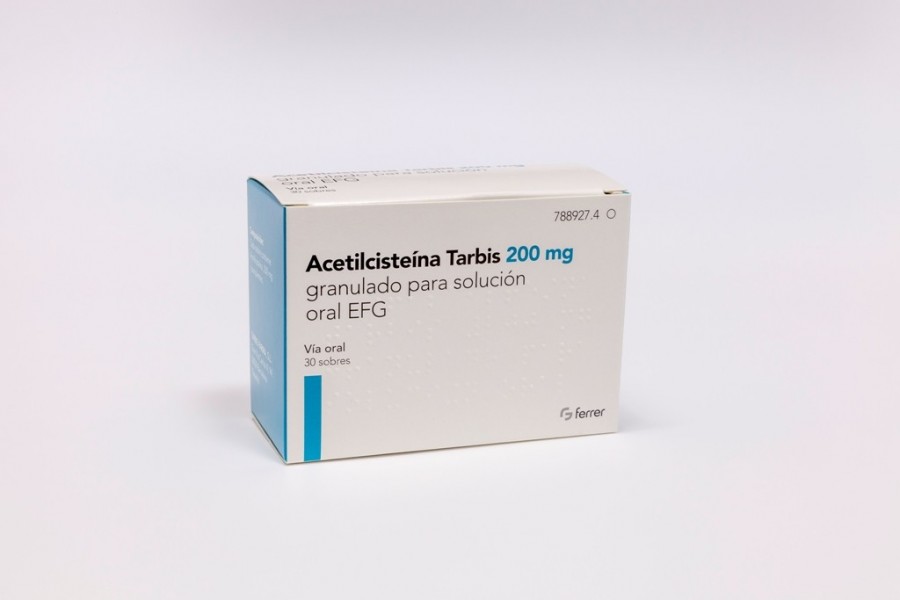 ACETILCISTEINA TARBIS 200 mg GRANULADO PARA SOLUCION ORAL EFG , 30 sobres fotografía del envase.