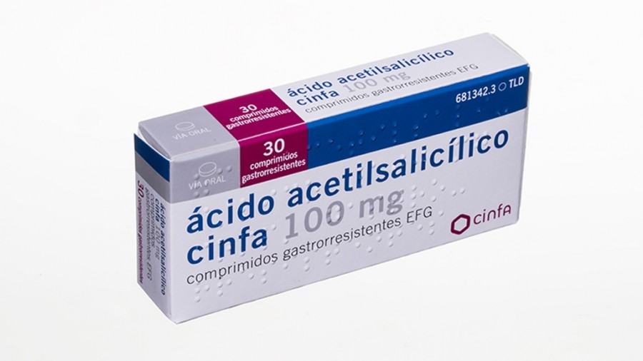ACIDO ACETILSALICILICO CINFA 100 mg COMPRIMIDOS GASTRORRESISTENTES EFG, 30 comprimidos fotografía del envase.