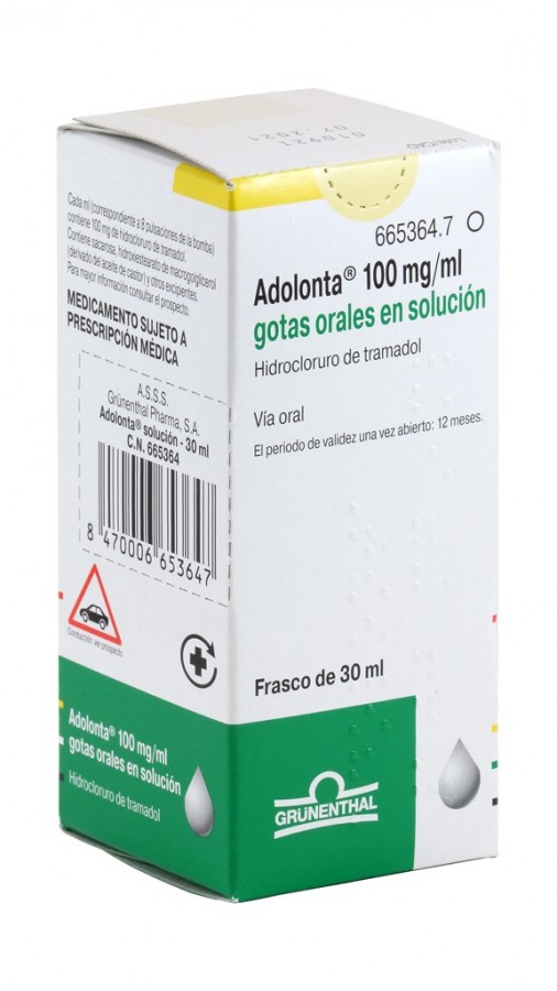 ADOLONTA 100 mg/ ml SOLUCION ORAL , 1 frasco de 30 ml fotografía del envase.
