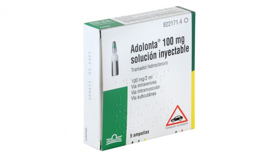 ADOLONTA 100 mg/2 ml  SOLUCION INYECTABLE Y PARA PERFUSION , 100 ampollas de 2 ml fotografía del envase.