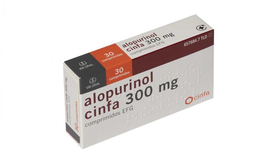ALOPURINOL CINFAMED 300 MG COMPRIMIDOS EFG, 30 comprimidos fotografía del envase.