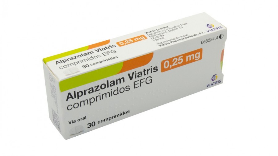 ALPRAZOLAM VIATRIS 0,25 MG COMPRIMIDOS EFG, 30 comprimidos fotografía del envase.