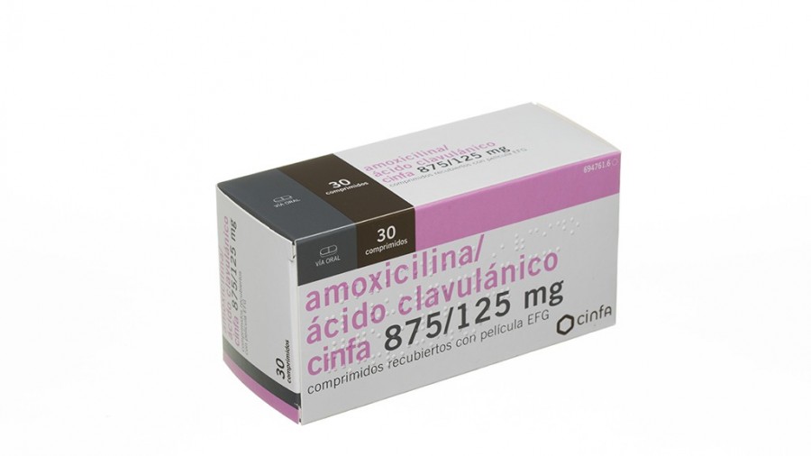 AMOXICILINA/ACIDO CLAVULANICO CINFA 875 mg/125 mg COMPRIMIDOS RECUBIERTOS CON PELICULA EFG, 12 comprimidos fotografía del envase.