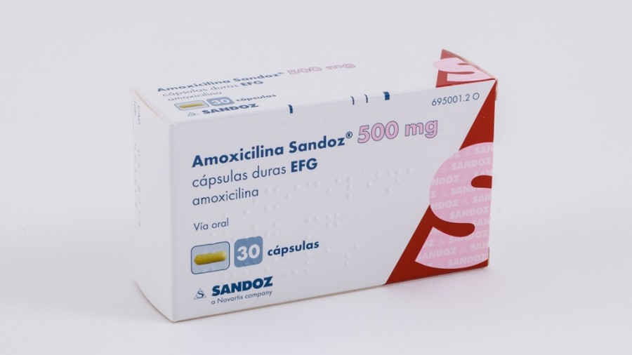 AMOXICILINA SANDOZ 500 mg CAPSULAS DURAS EFG , 12 cápsulas fotografía del envase.