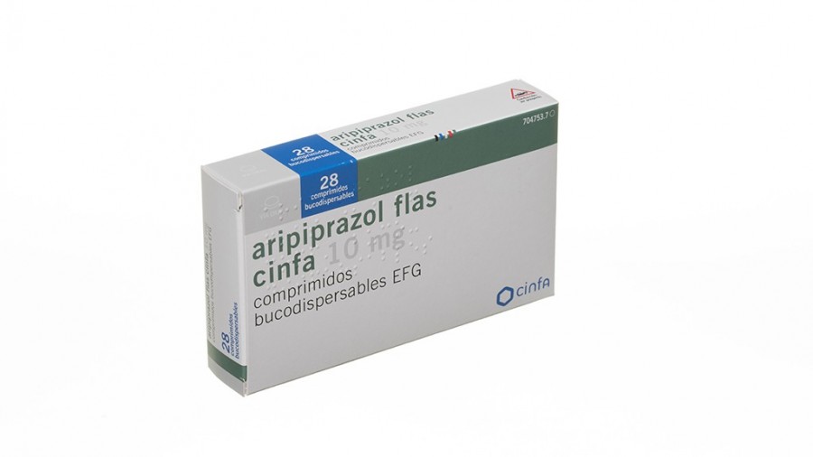 ARIPIPRAZOL FLAS CINFA 10 MG COMPRIMIDOS BUCODISPERSABLES EFG , 28 comprimidos fotografía del envase.