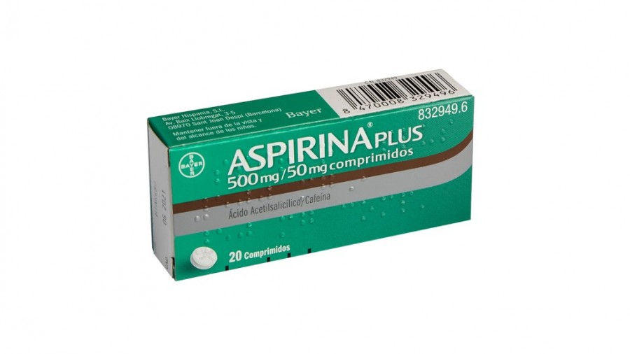 ASPIRINA PLUS 500 mg/ 50 mg COMPRIMIDOS , 20 comprimidos fotografía del envase.