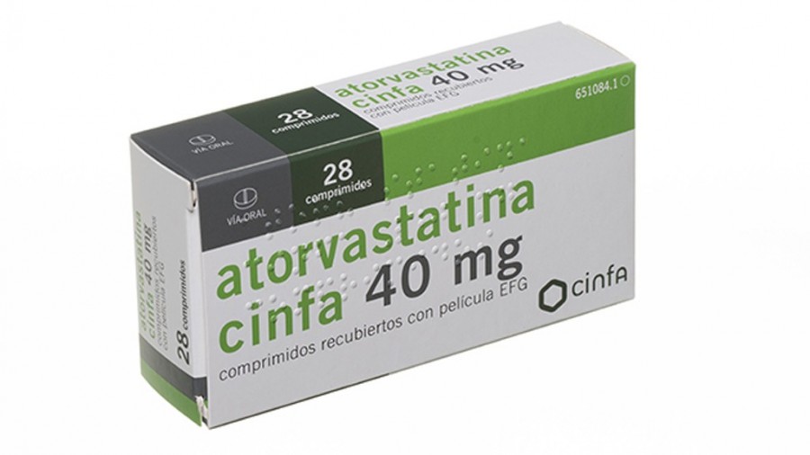ATORVASTATINA CINFA 40 mg COMPRIMIDOS RECUBIERTOS CON PELICULA EFG, 500 comprimidos fotografía del envase.