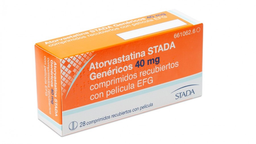 ATORVASTATINA STADA GENERICOS 40 mg COMPRIMIDOS RECUBIERTOS CON PELICULA EFG , 28 comprimidos fotografía del envase.