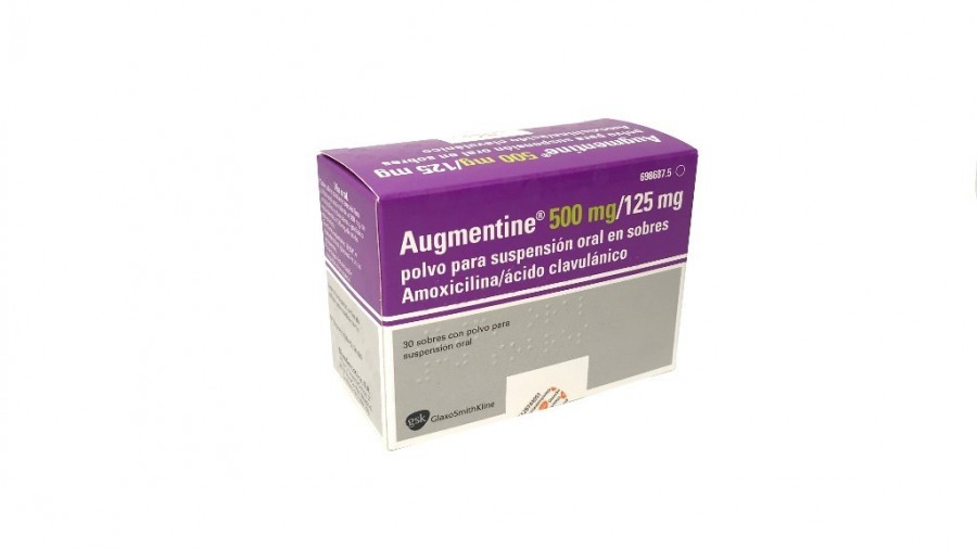 AUGMENTINE 500 mg/125 mg POLVO PARA SUSPENSION ORAL EN SOBRES , 12 sobres fotografía del envase.