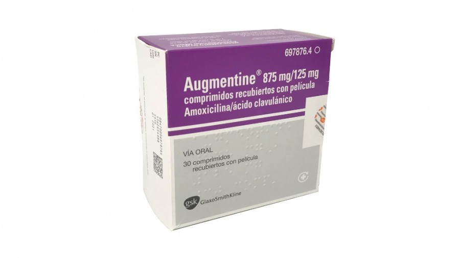 AUGMENTINE 875 mg/125 mg COMPRIMIDOS RECUBIERTOS CON PELICULA , 30 comprimidos fotografía del envase.