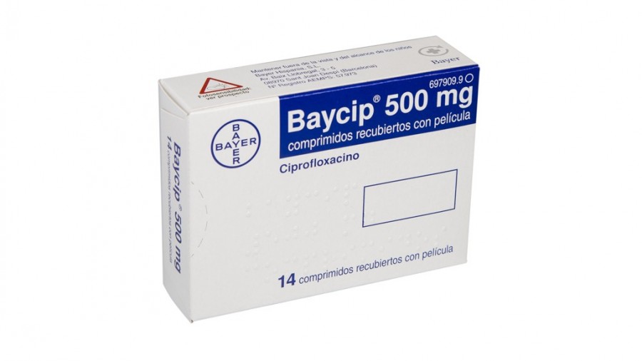 BAYCIP 500 mg COMPRIMIDOS RECUBIERTOS CON PELICULA , 14 comprimidos fotografía del envase.