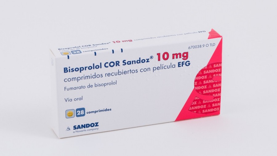 BISOPROLOL COR SANDOZ 10 mg COMPRIMIDOS RECUBIERTOS CON PELICULA EFG, 30 comprimidos fotografía del envase.