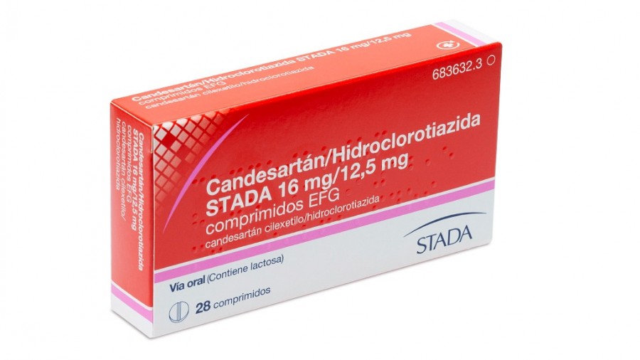 CANDESARTAN/HIDROCLOROTIAZIDA STADA 16/12,5 mg COMPRIMIDOS EFG, 28 comprimidos fotografía del envase.