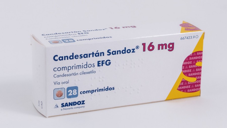 CANDESARTAN SANDOZ 16 mg COMPRIMIDOS EFG , 28 comprimidos fotografía del envase.
