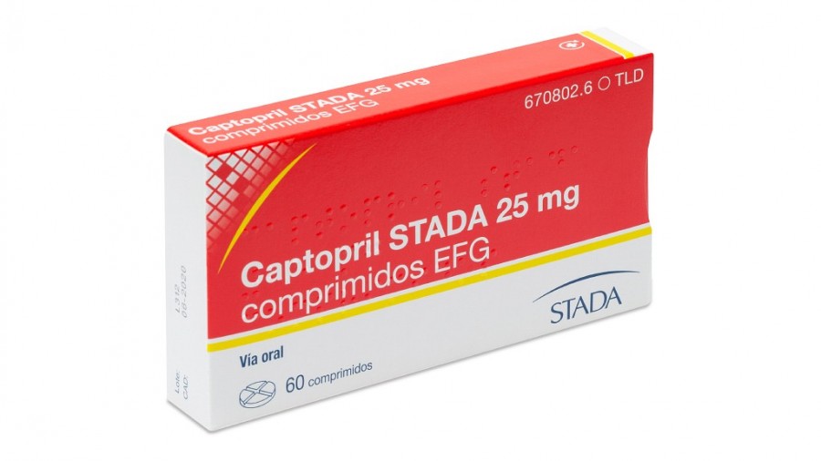 CAPTOPRIL STADA 25 mg COMPRIMIDOS EFG, 60 comprimidos fotografía del envase.