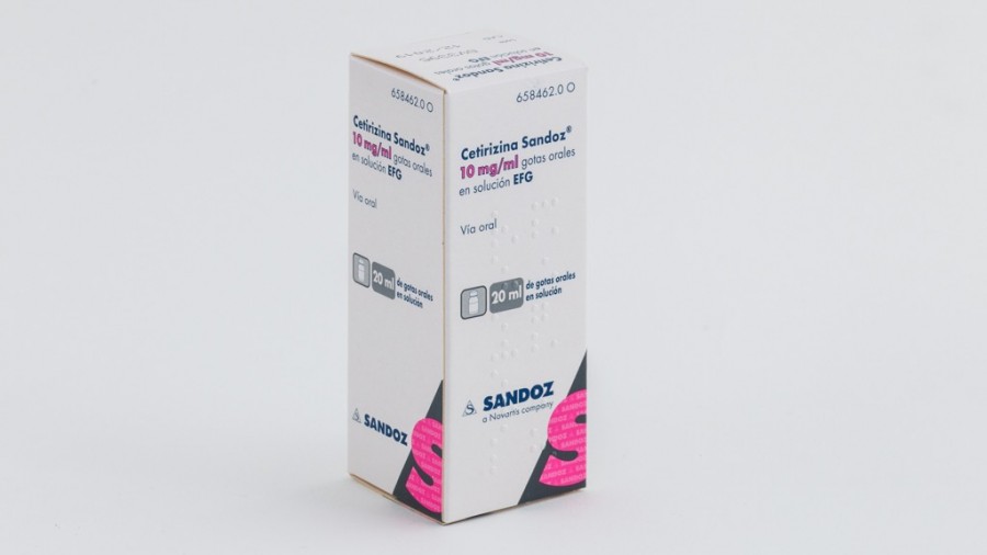 CETIRIZINA SANDOZ 10 mg/ml GOTAS ORALES EN SOLUCION EFG , 1 frasco de 20 ml fotografía del envase.