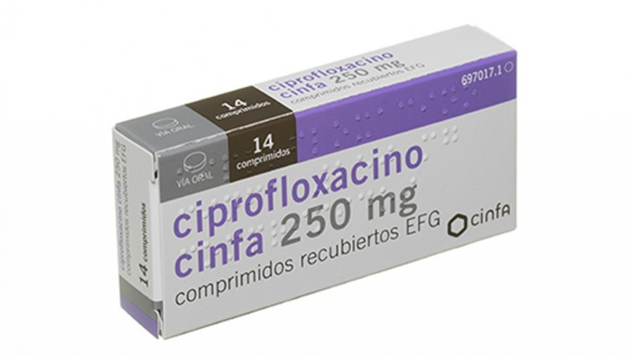 CIPROFLOXACINO CINFA 250 MG COMPRIMIDOS RECUBIERTOS EFG , 20 comprimidos fotografía del envase.